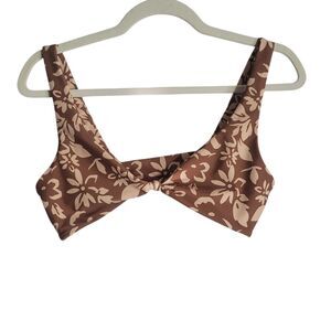 Skatie NEW Penny Bikini Top Women's Size Large Brown Floral Beach Summer Resort
